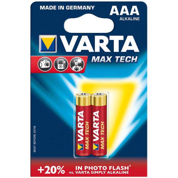 Varta MAX TECH Alkaline LR03-AAA Battery Pack of 2، باتری نیم‌قلمی وارتا مدل MAX TECH ALKALINE LR03-AAA بسته 2 عددی
