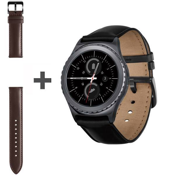 Samsung Gear S2 Classic SM-R732 Black Smart Watch with Extra Leather Band، ساعت هوشمند سامسونگ مدل Gear S2 Classic SM-R732 Black به همراه بند چرمی اضافه