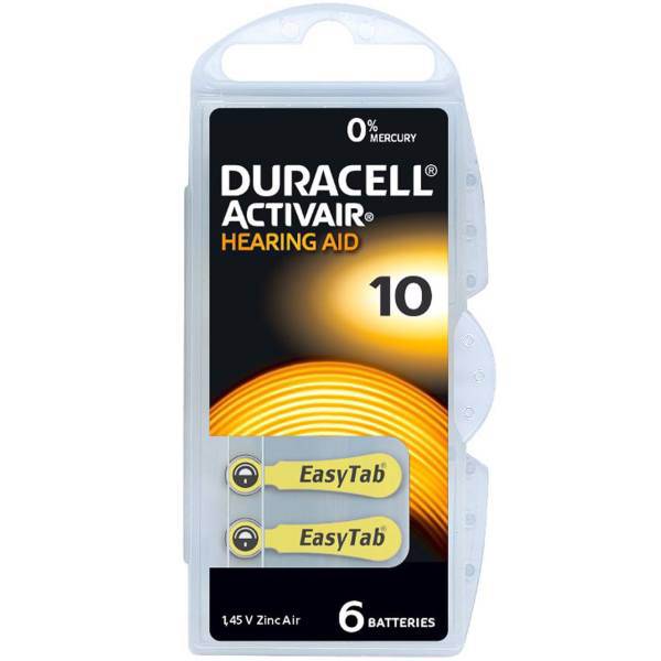 Duracell hearing aid battery No.10 pack of 6، باتری سمعک دوراسل شماره 10 بسته 6 عددی