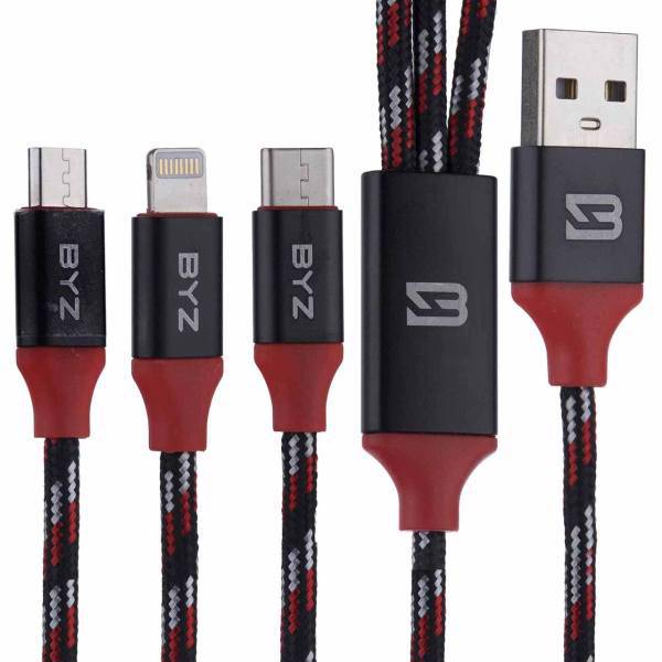 BYZ BL-675 USB to microUSB/USB-C/Lightning Cable 1.2m، کابل تبدیل USB به microUSB/USB-C/لایتنینگ بی وای زد مدل BL-675 طول 1.2 متر