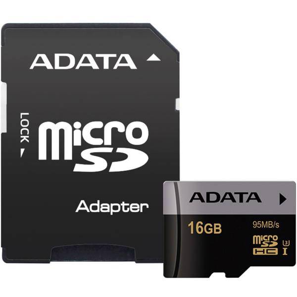 ADATA Premier Pro UHS-I U3 Class 10 95MBps microSDHC With Adapter - 16GB، کارت حافظه‌ microSDHC ای دیتا مدل Premier Pro کلاس 10 استاندارد UHS-I U3 سرعت 95MBps به همراه آداپتور SD ظرفیت 16 گیگابایت