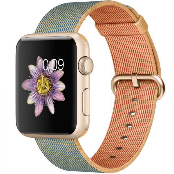 Apple Watch 42mm Aluminum Case With Royal Blue Woven Nylon New، ساعت مچی هوشمند اپل واچ مدل 42mm Sport Gold Royal Blue Woven Nylon New