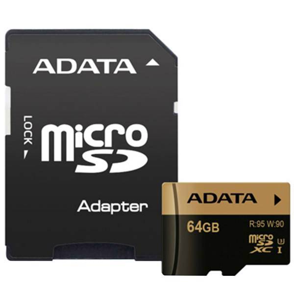 Adata XPG UHS-I U3 Class 10 95MBps microSDXC With SD Adapter - 64GB، کارت حافظه microSDXC ای دیتا مدل XPG کلاس 10 استاندارد UHS-I U3 سرعت 95MBps همراه با آداپتور SD ظرفیت 64 گیگابایت