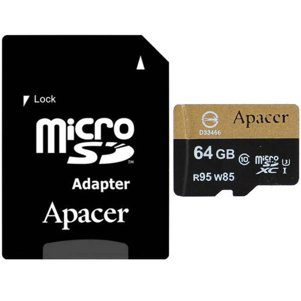 Apacer UHS-I U3 Class 10 95MBps microSXHC With Adapter - 64GB، کارت حافظه microSXHC اپیسر کلاس 10 استاندارد UHS-I U3 سرعت 95MBps همراه با آداپتور SD ظرفیت 64 گیگابایت