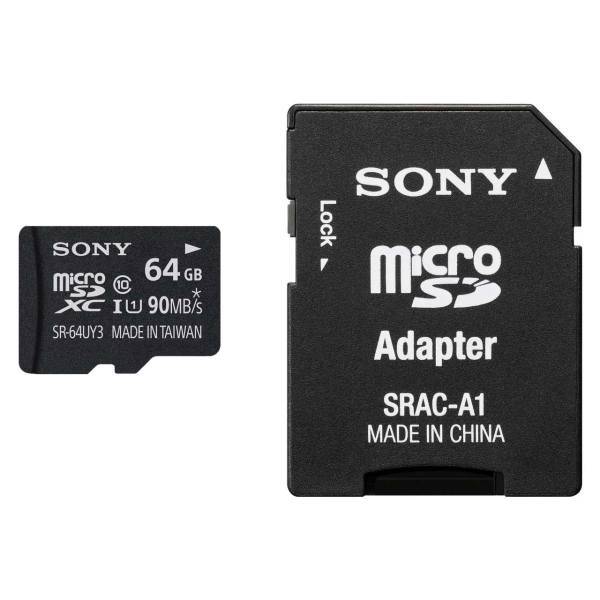 Sony SR-64UY3A UHS-I U1 Class 10 90MBps microSDXC With Adapter 64GB، کارت حافظه microSDXC سونی مدل SR-64UY3A کلاس 10 استاندارد UHS-I U1 سرعت 90MBps ظرفیت 64 گیگابایت همراه با آداپتور SD