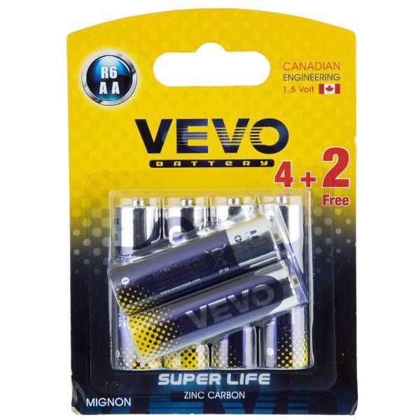 VEVO Super Life R6 AA Battery Pack of 6، باتری قلمی ویوو مدل Super Life R6 بسته 6 عددی