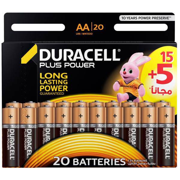 Duracell Plus Power Duralock AA Battery Pack Of 15 Plus 5، باتری قلمی دوراسل مدل Plus Power Duralock بسته 15 + 5 عددی