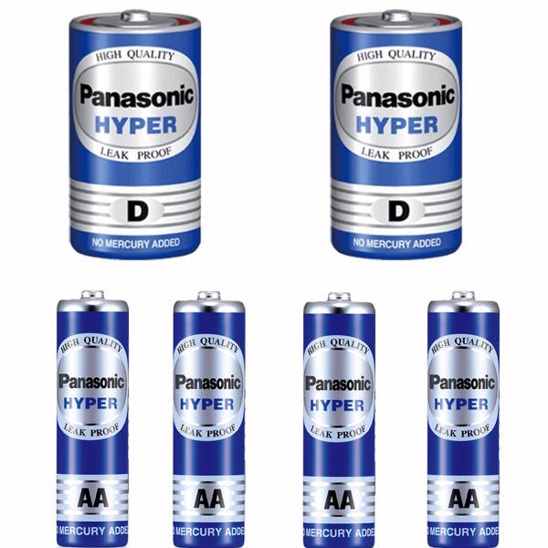 Panasonic Hyper 1.5V D And AA Battery 6 pcs، باتری بزرگ و قلمی پاناسونیک مدل Hyper 1.5V بسته 6 عددی