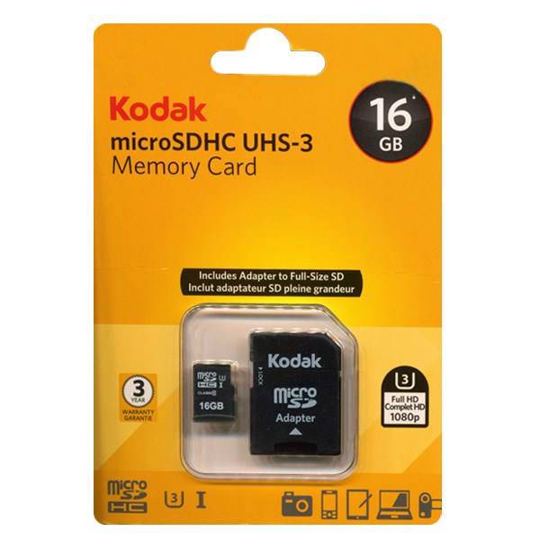 Kodak UHS-I U3 Class 10 90MBps microSDHC With Adapter - 16GB، کارت حافظه microSDHC کداک کلاس 10 استاندارد UHS-I U3 سرعت 90MBps همراه با آداپتور SD ظرفیت 16 گیگابایت