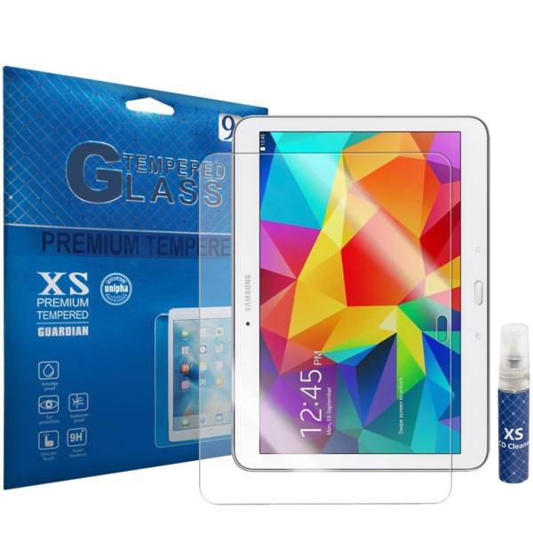 XS Tempered Glass Screen Protector For Samsung Galaxy Tab 4 10.1 With XS LCD Cleaner، محافظ صفحه نمایش شیشه ای ایکس اس مدل تمپرد مناسب برای تبلت سامسونگ Galaxy Tab 4 10.1 به همراه اسپری پاک کننده صفحه XS