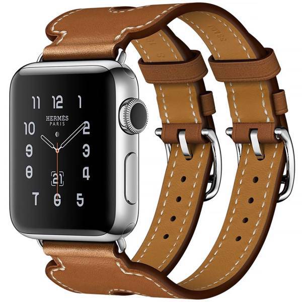 Apple Watch Hermes Series 2 38mm Stainless Steel Case with Fauve Barenia Leather Double Buckle Cuff، ساعت هوشمند اپل واچ هرمس سری 2 مدل Stainless Steel Case with Fauve Barenia Leather Double Buckle Cuff