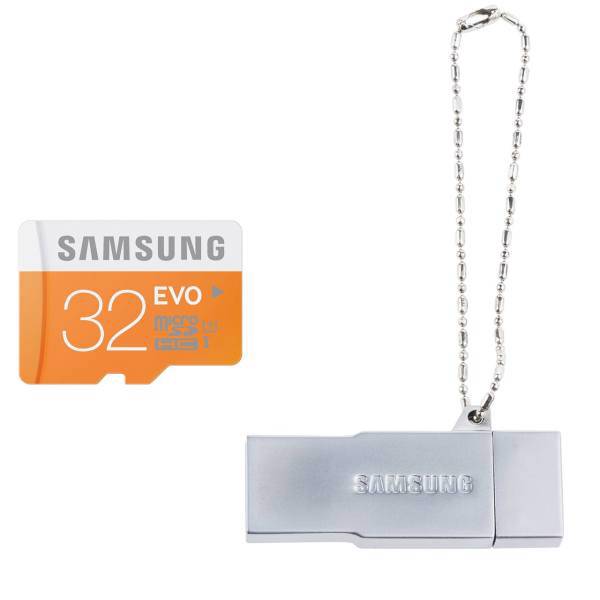 Samsung EVO 32GB microSD with CV-OEM32SB01 Card Reader، کارت حافظه microSDHC سامسونگ مدل EVO ظرفیت 32 گیگابایت به همراه کارت خوان سامسونگ مدل CV-OEM32SB01