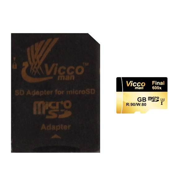Vicco Man Final 600X UHS-I U3 Class 10 90MBps microSDHC Card With Adapter 16GB، کارت حافظه microSDHC ویکو من مدل Final 600X کلاس 10 استاندارد UHS-I U3 سرعت 90MBps ظرفیت 16 گیگابایت همراه با آداپتور SD