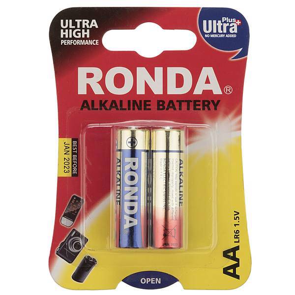 Ronda Ultra Plus Alkaline AA Battery Pack Of 2، باتری قلمی روندا مدل Ultra Plus Alkaline بسته 2 عددی