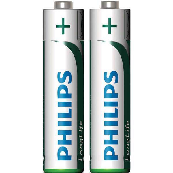 Philips Long Life Zinc Carbon AAA Battery Pack Of 2، باتری نیم قلمی فیلیپس مدل Long Life Zinc Carbon بسته 2 عددی