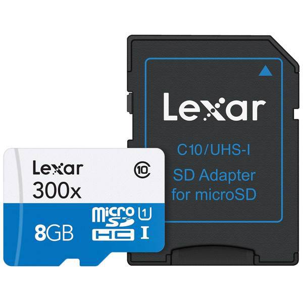 Lexar High-Performance UHS-I U1 Class 10 45MBps microSDHC With SD Adapter - 8GB، کارت حافظه microSDHC لکسار مدل High-Performance کلاس 10 استاندارد UHS-I U1 سرعت 45MBps به همراه آداپتور SD ظرفیت 8 گیگابایت