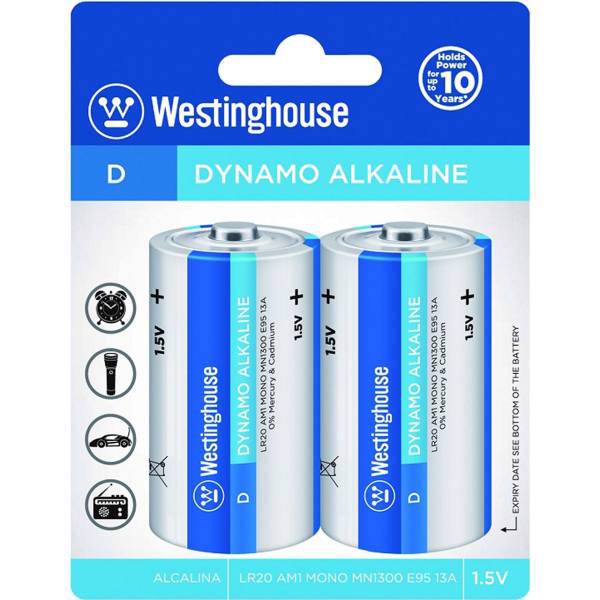 Westinghouse Dynamo Alkaline D Battery Pack of 2، باتری سایز بزرگ وستینگ هاوس مدل Dynamo Alkaline بسته‌ی 2 عددی