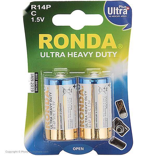 Ronda Ultra Plus Ultra Heavy Duty C Battery Pack Of 2، باتری سایز متوسط روندا مدل Ultra Plus Ultra Heavy Duty بسته 2 عددی