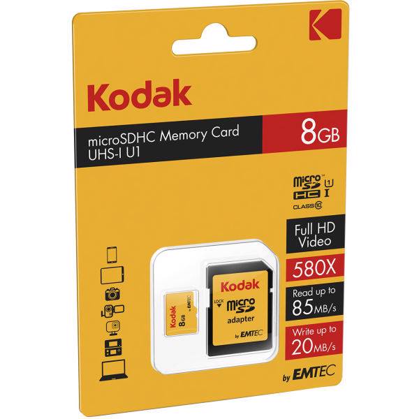 Kodak UHS-I U1 Class 10 85MBps microSDHC With Adapter - 8GB، کارت حافظه microSDHC کداک مدل UHS-I U1 کلاس 10 سرعت 85MBps همراه با آداپتور ظرفیت 8 گیگابایت