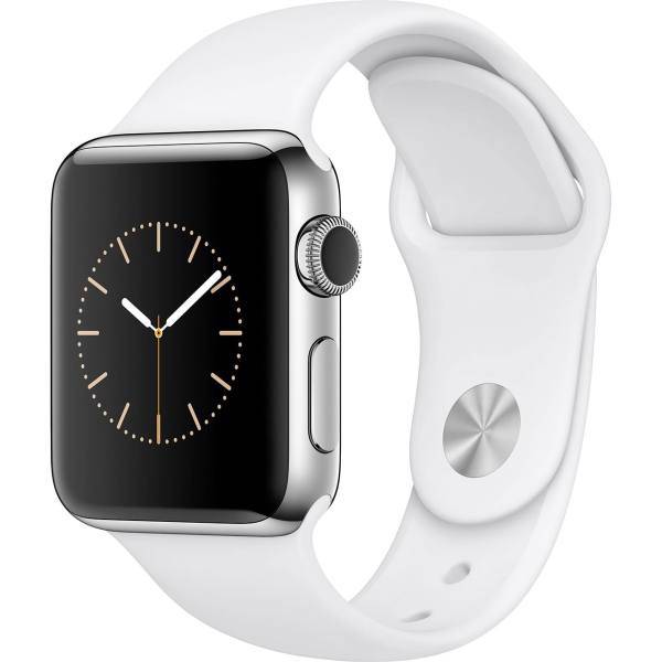 Apple Watch Series 2 38mm Stainless Steel Case with White Sport Band، ساعت هوشمند اپل واچ سری 2 مدل 38mm Stainless Steel Case with White Sport Band
