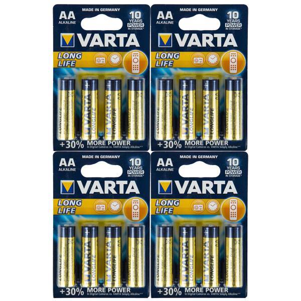 Varta LongLife Alkaline LR6 AA Battery Pack of 16، باتری قلمی وارتا مدل LongLife Alkaline LR6 بسته 16 عددی