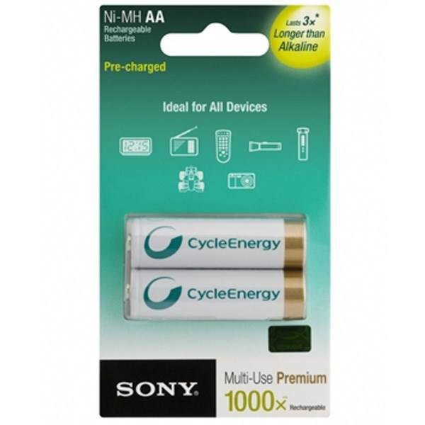 Sony NH-AA-B2KN 2100mAh Rechargeable AA Battery Pack Of 2، باتری قلمی قابل شارژ سونی مدل NH-AA-B2KN با ظرفیت 2100 میلی آمپر ساعت بسته 2 عددی