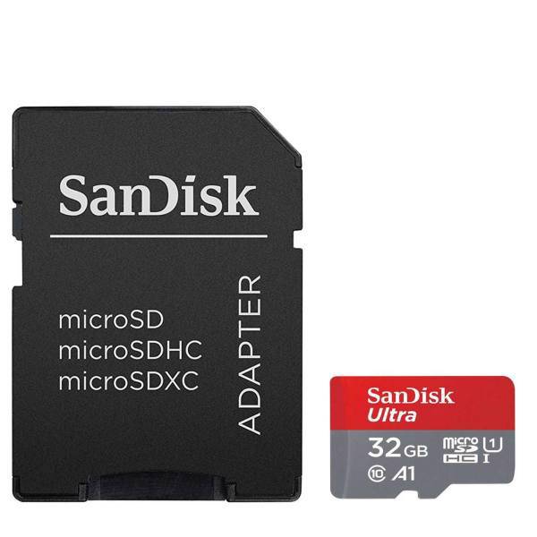 Sandisk Ultra A1 UHS-I Class 10 98MBps microSDHC Card With Adapter 32GB، کارت حافظه microSDHC سن دیسک مدل Ultra A1 کلاس 10 استاندارد UHS-I سرعت 98MBps ظرفیت 32 گیگابایت به همراه آداپتور SD