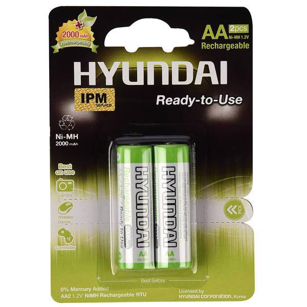 Hyundai NI-MH Rechargeable AA Battery Pack Of 2، باتری قلمی قابل شارژ هیوندای مدل NI-MH بسته 2 عددی