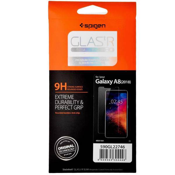 Spigen GLAS.tR SLIM HD Glass Screen Protector For Samsung Galaxy A8 2018، محافظ صفحه نمایش شیشه ای اسپیگن مدل GLAS.tR SLIM HD مناسب برای گوشی موبایل سامسونگ Galaxy A8 2018