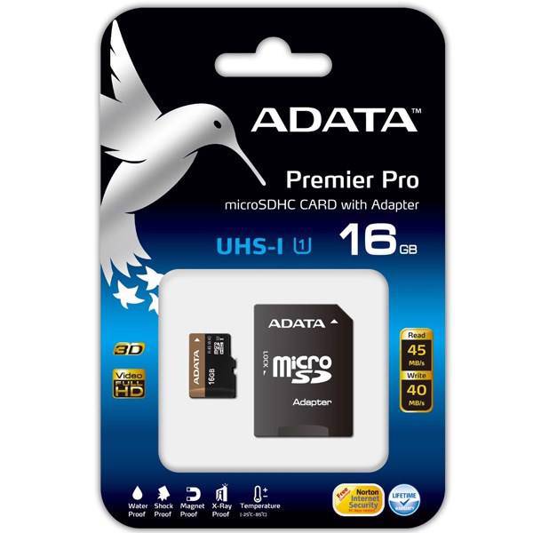 ADATA Premier Pro UHS-I U1 Class 10 45MBps microSDHC With Adapter - 16GB، کارت حافظه‌ microSDHC ای دیتا مدل Premier Pro کلاس 10 استاندارد UHS-I U1 سرعت 45MBps ظرفیت 16 گیگابایت