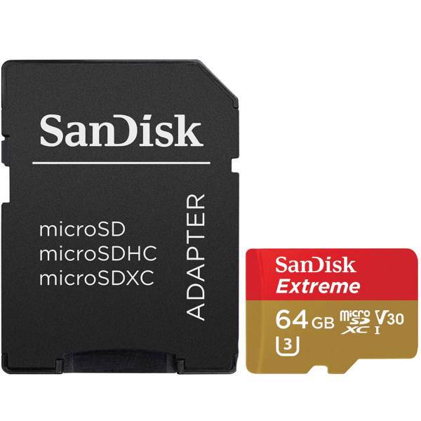 Sandisk Extreme V30 UHS-I U3 Class 10 90MBps 600X microSDXC With Adapter - 64GB، کارت حافظه microSDXC سن دیسک مدل Extreme V30 کلاس 10 استاندارد UHS-I U3 سرعت 90MBps 600X همراه با آداپتور SD ظرفیت 64 گیگابایت