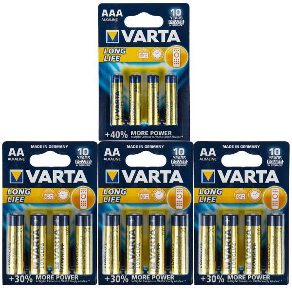 Varta LongLife Alkaline AAA And AA Battery Pack of 16، باتری قلمی و نیم قلمی وارتا مدل LongLife Alkaline بسته 16 عددی