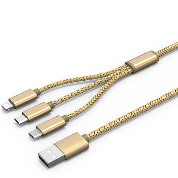 LDNIO Combination 3 In 1 USB To MicroUSB And Lightning Type-c Cable 1.2m، کابل تبدیل USB به MicroUSB ، لایتنینگ و Type-C الدینیو مدل Combination 3 In 1 به طول 1.2 متر