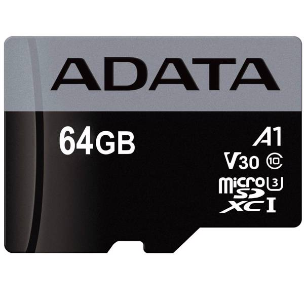 ADATA Premier Pro V30 A1 UHS-I U3 Class 10 100MBps microSDXC 64GB، کارت حافظه‌ microSDXC ای دیتا مدل Premier Pro V30 A1 کلاس 10 استاندارد UHS-I U3 سرعت 100MBps ظرفیت 64 گیگابایت