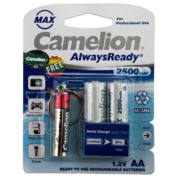 Camelion Always Ready Max Rechargeable AA Battery Pack Of 2 With Torch، باتری قلمی قابل شارژ کملیون مدل Always Ready Max به همراه چراغ قوه بسته 2 عددی