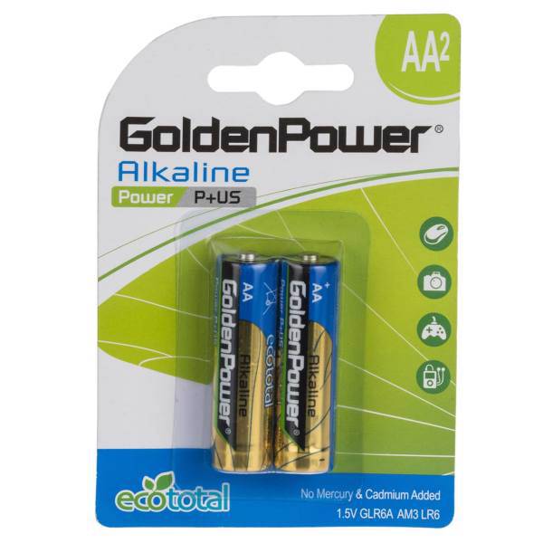 Golden Power Power P Plus US AA Battery Pack Of 2، باتری قلمی گلدن پاور مدل Power P Plus US بسته 2 عددی