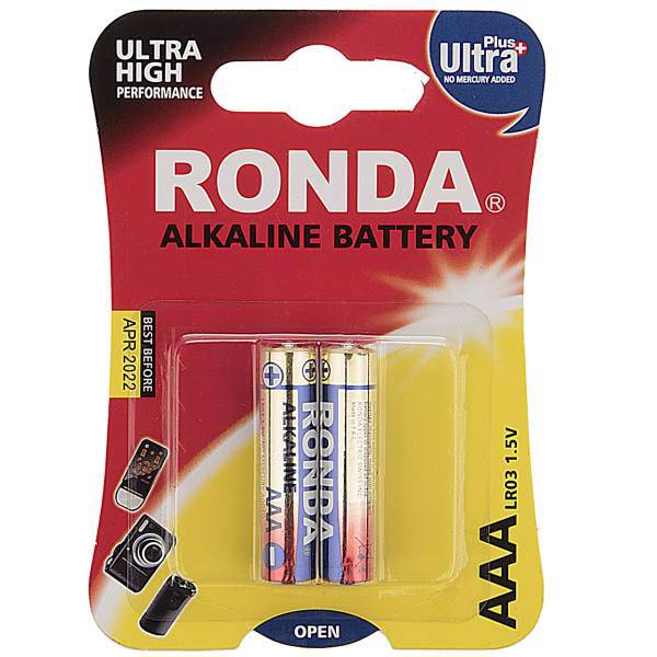 Ronda Ultra Plus Alkaline AAA Battery Pack Of 2، باتری نیم قلمی روندا مدل Ultra Plus Alkaline بسته 2 عددی