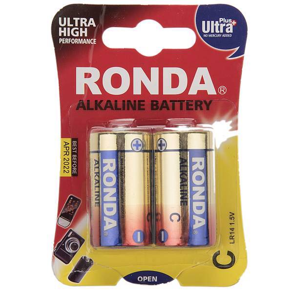 Ronda Ultra Plus Alkaline C Battery Pack Of 2، باتری سایز متوسط روندا مدل Ultra Plus Alkaline بسته 2 عددی