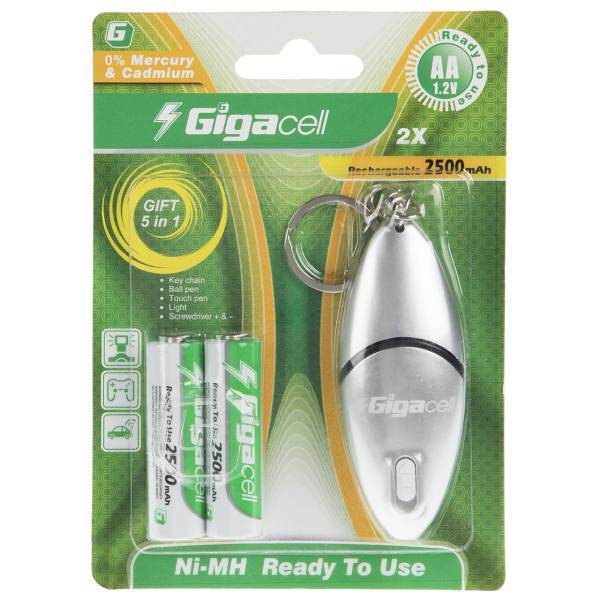 Gigacell 2500mAh Rechargeable AA Battery Pack of 2، باتری قلمی قابل شارژ گیگاسل مدل 2500mAh بسته 2 عددی