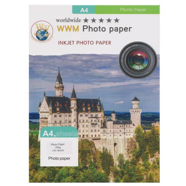 WorldWide Photo Paper 200G A4 Pack Of 100، کاغذ عکس دابلیو دابلیو ام مدل 200G سایز A4 بسته 100 برگی