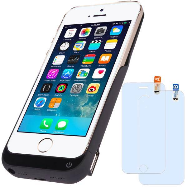Hocar 4200 MAh Battery Case For iPhone 5/5s/5c/se With Glass Screen Protector، کاور شارژ هوکار مدل Power Case ظرفیت 4200 میلی آمپر ساعت باخروجی اضافه مناسب برای گوشی موبایل اپل iPhone 5/5s/5c/se به همراه محافظ صفحه نمایش هدیه