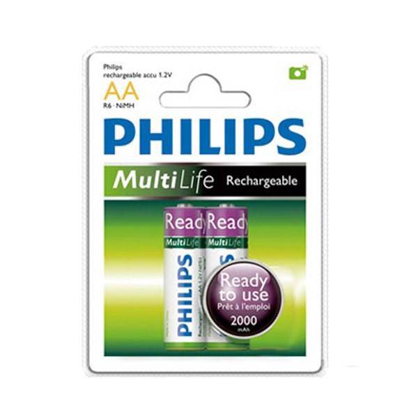 Philips Rechargeable MultiLife NiMH AA Battery Pack Of 2، باتری قلمی قابل شارژ فیلیپس مدل MultiLife NiMH بسته 2 عددی