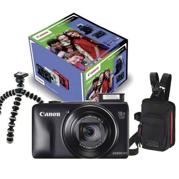 Canon PowerShot SX600 HS Travel Kit Digital Camera، دوربین دیجیتال کانن مدل PowerShot SX600 به همراه گوریلاپاد و کیف دوربین