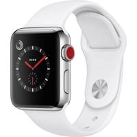 Apple Watch Series 3 Cellular 38mm Stainless Steel Case with Soft White Sport Band - ساعت هوشمند اپل واچ سری 3 سلولار مدل 38mm Stainless Steel Case with Soft White Sport Band