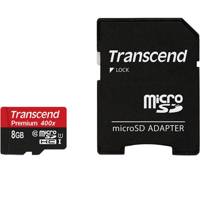 Transcend Premium UHS-I U1 Class 10 60MBps 400X microSDHC With Adapter - 8GB کارت حافظه microSDHC ترنسند مدل Premium کلاس 10 استاندارد UHS-I U1 سرعت 60MBps 400X همراه با آداپتور SD ظرفیت 8 گیگابایت