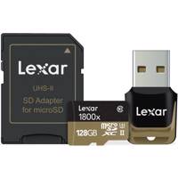 Lexar Professional UHS-II U3 Class 10 1800X microSDXC With USB 3.0 Reader And Adapter - 128GB - کارت حافظه microSDXC لکسار مدل Professional کلاس 10 استاندارد UHS-II U3 سرعت 1800X همراه با ریدر USB 3.0 و آداپتور - ظرفیت 128 گیگابایت