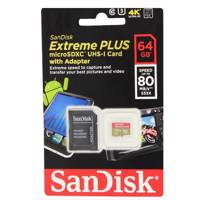SanDisk Extreme Plus UHS-I U3 Class 10 80MBps 533X microSDXC With Adapter - 64GB کارت حافظه microSDXC سن دیسک مدل Extreme Plus کلاس 10 استاندارد UHS-I U3 سرعت 80MBps 533X همراه با آداپتور SD ظرفیت 64 گیگابایت