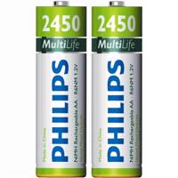 Philips MultiLife 2450mAh Rechargeable AA Battery Pack Of 2 باتری قلمی قابل شارژ فیلیپس مدل MultiLife با ظرفیت 2450 میلی آمپر ساعت بسته 2 عددی