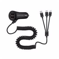 Promate Charger-Trio Car Charger with microUSB-Lightning-Type-C Cable شارژر فندکی پرومیت مدل Charger-Trio همراه با کابل microUSB-Lightning-Type-C