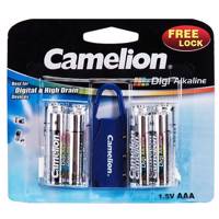 Camelion Digi Alkaline Battery Pack Of 8 With Free Lock - باتری کملیون مدل Digi Alkaline بسته 8 عددی به همراه یک قفل رمزی